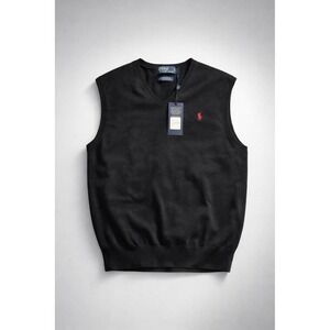 Polo Ralph Lauren Black Cotton V-Neck Sweater Vest Preppy Collegiate-NWT-L